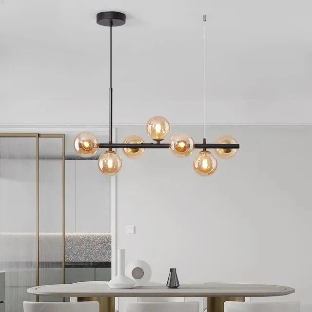 Lustre Linéaire avec Boules de Verre - Dorée