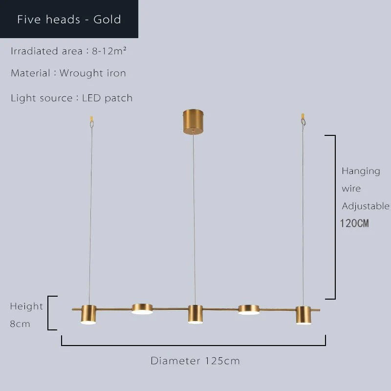 Lustre Linéaire LED Moderne Doré - 5 Têtes dorée