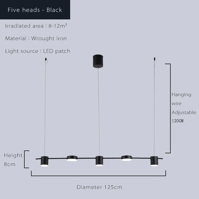 Lustre Linéaire LED Moderne Doré - 5 Têtes dorée