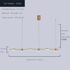 Lustre Linéaire LED Moderne Doré - 5 Têtes dorée