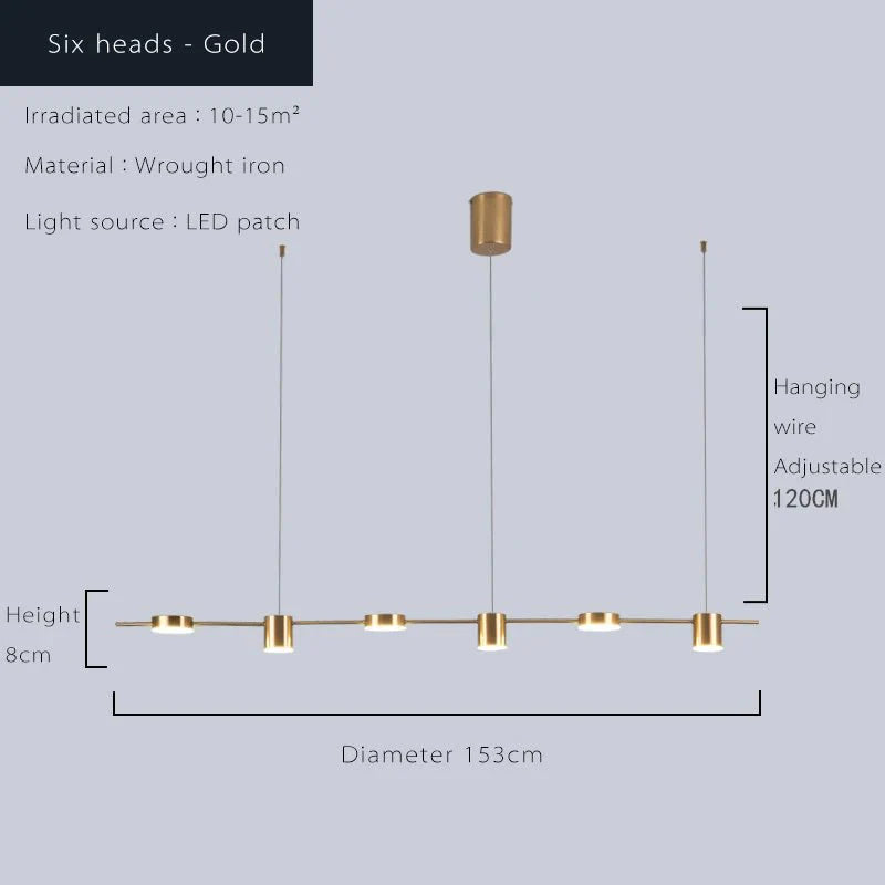 Lustre Linéaire LED Moderne Doré - 5 Têtes dorée