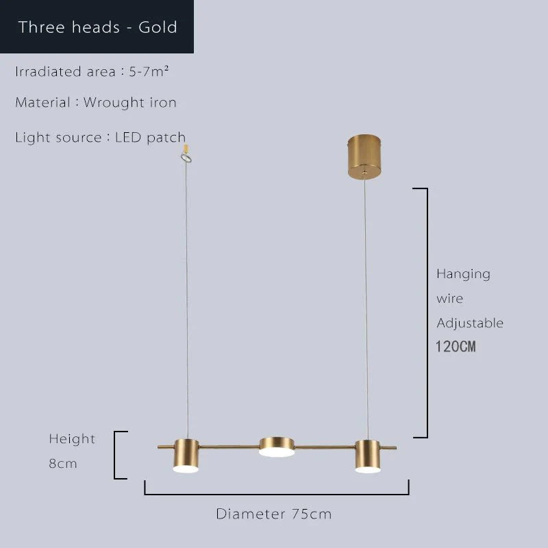 Lustre Linéaire LED Moderne Doré - 5 Têtes dorée