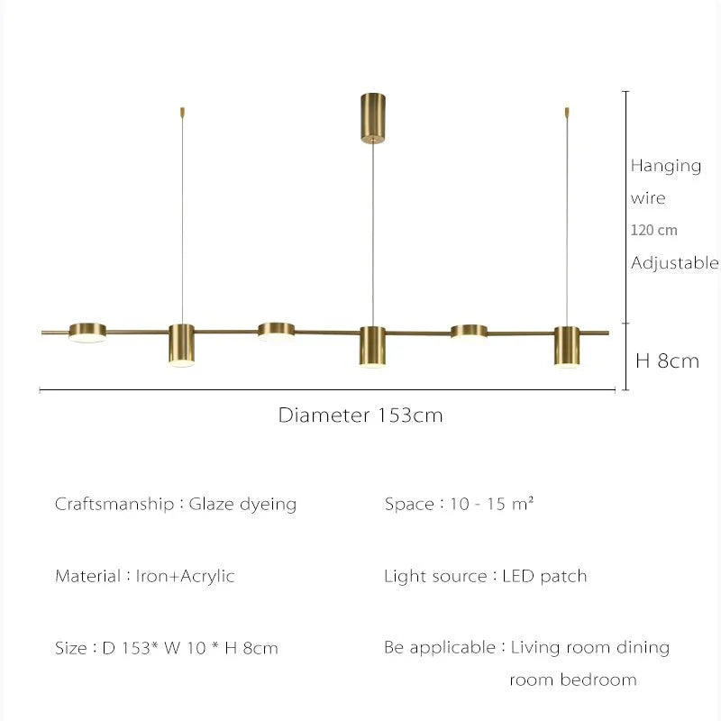 Lustre Linéaire LED Moderne Doré - 5 Têtes dorée