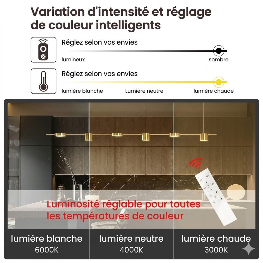Lustre Linéaire LED Moderne Doré - 5 Têtes noir