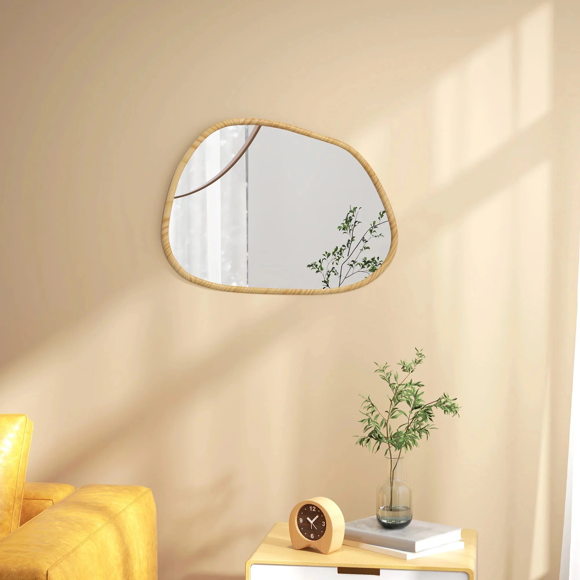 Miroir Forme Irrégulière Bois Clair 70X50cm -