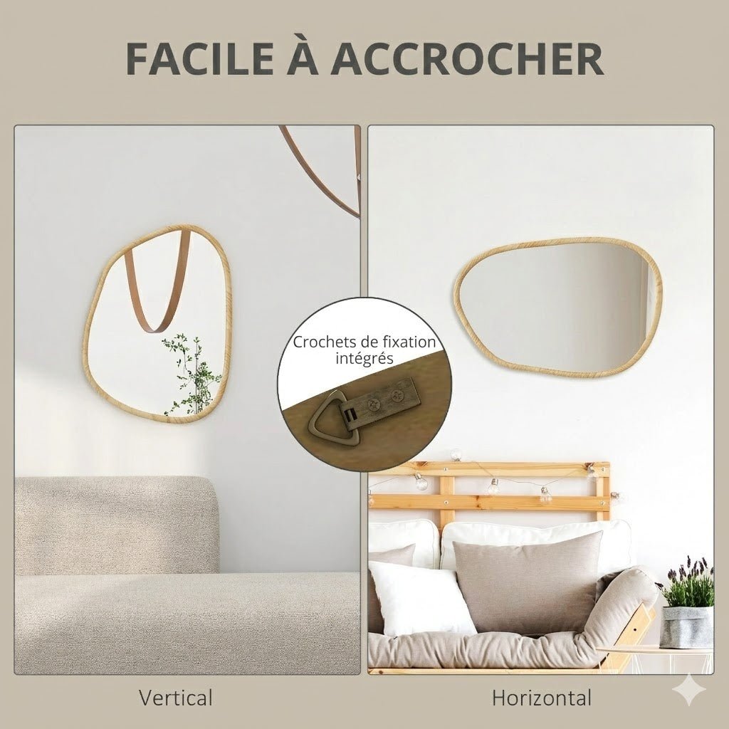 Miroir Forme Irrégulière Bois Clair 70X50cm -