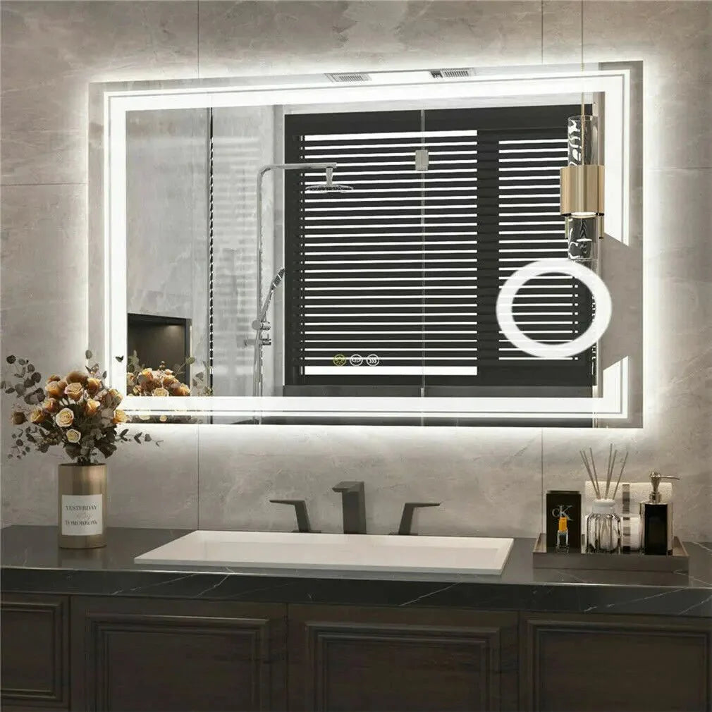 Miroir LED Rectangulaire Salle de Bain Double Éclairage - 60x80cm