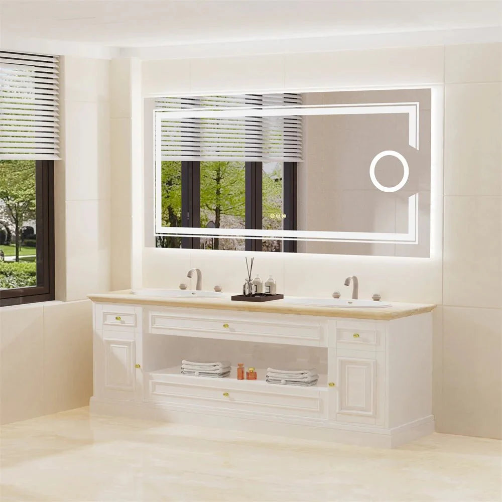 Miroir LED Rectangulaire Salle de Bain Double Éclairage - 60x80cm