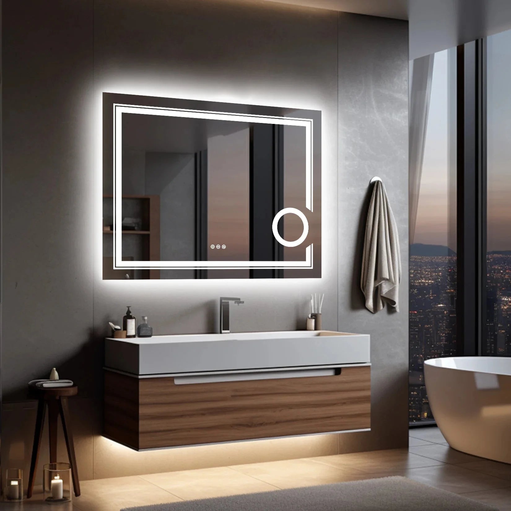Miroir LED Rectangulaire Salle de Bain Double Éclairage - 60x80cm