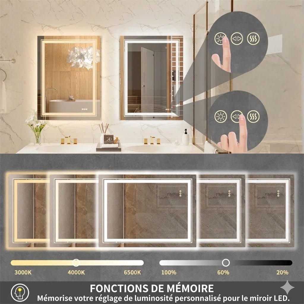 Miroir LED Salle de Bain Rectangulaire Design Cristal Luxe - 50x70cm