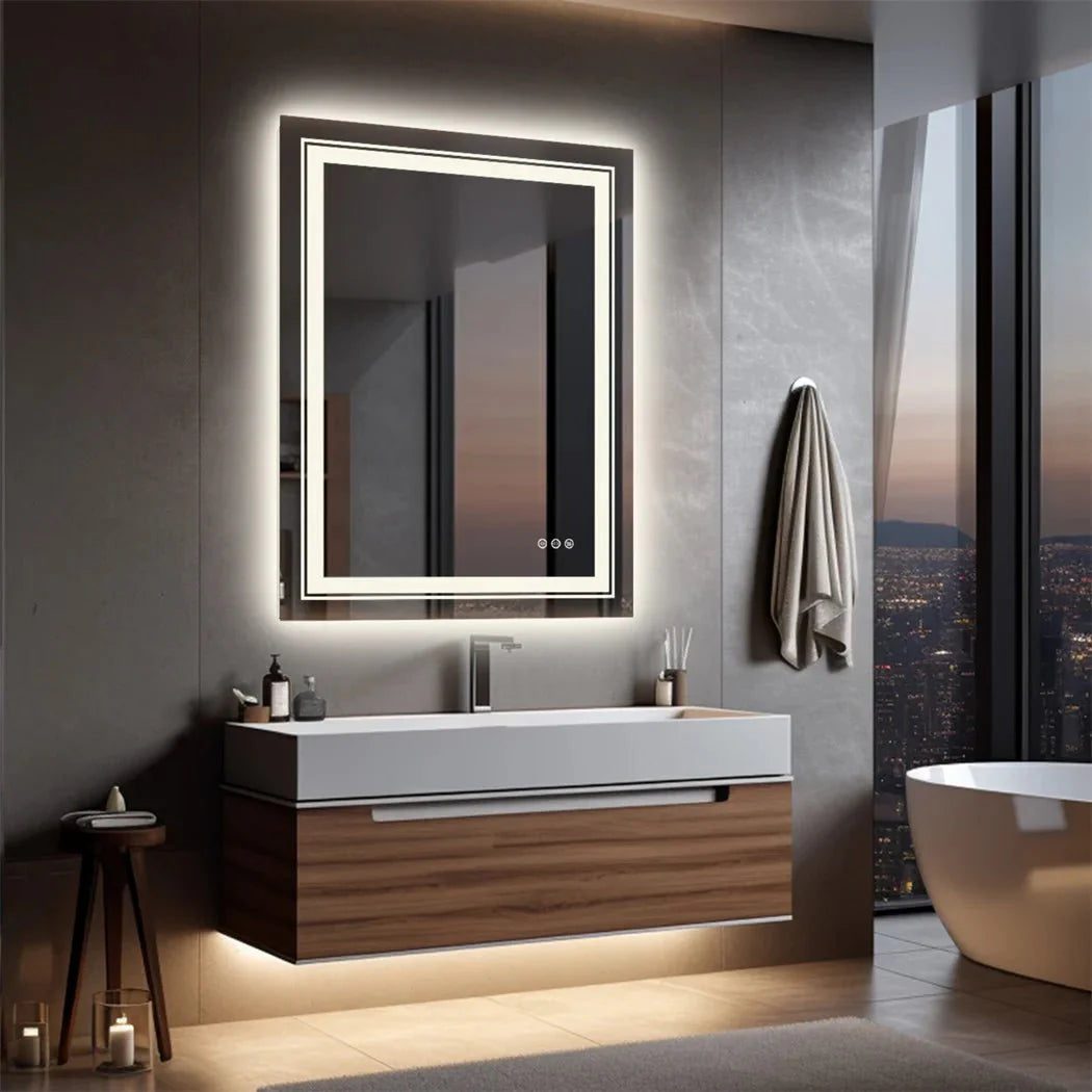 Miroir LED Salle de Bain Rectangulaire Design Cristal Luxe - 50x70cm