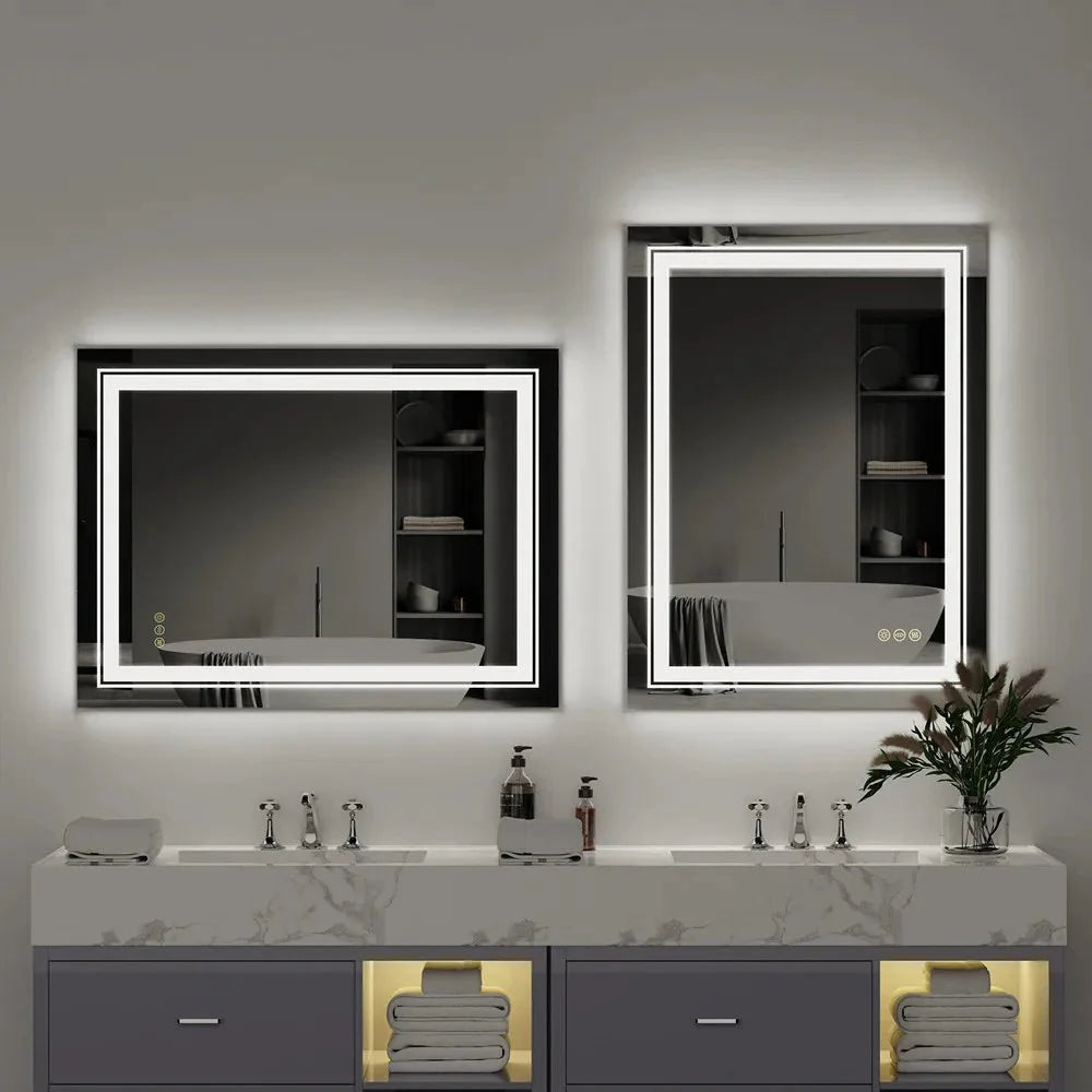 Miroir LED Salle de Bain Rectangulaire Design Cristal Luxe - 60x80cm