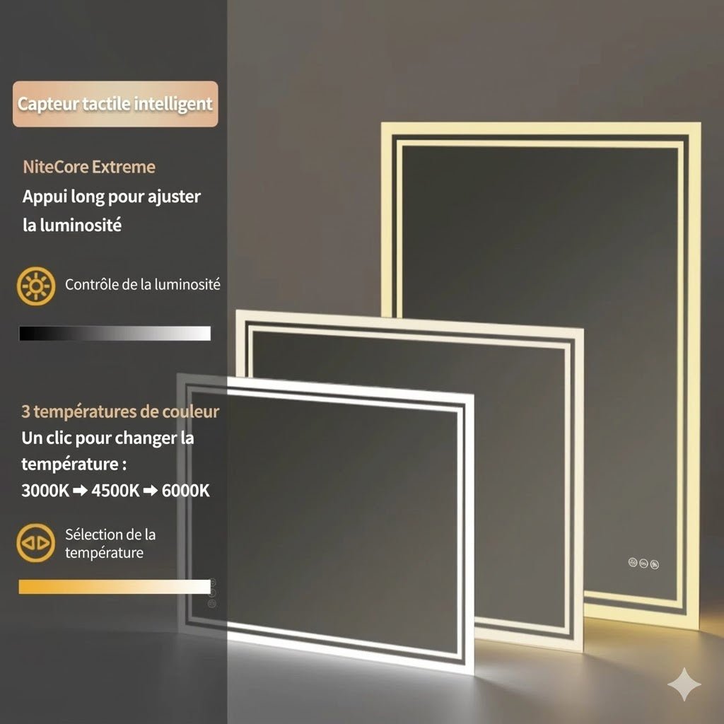 Miroir LED Salle de Bain Rectangulaire Mural Tactile - 50x70cm