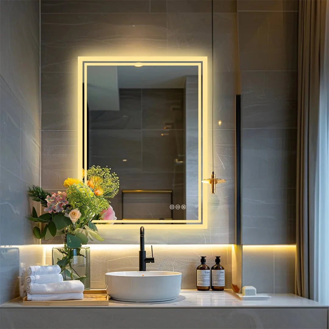 Miroir LED Salle de Bain Rectangulaire Mural Tactile - 50x70cm
