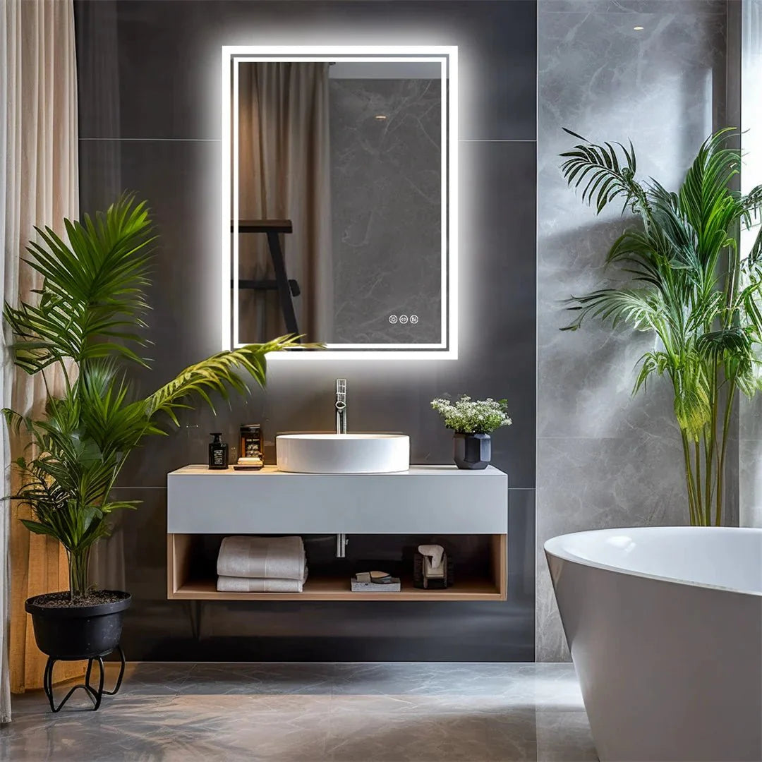 Miroir LED Salle de Bain Rectangulaire Mural Tactile - 50x70cm