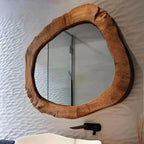 Miroir Mural Asymétrique en Bois Massif - Diametre 30 - 40CM