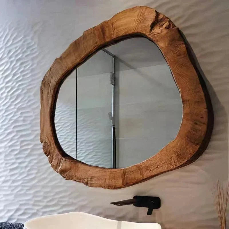 Miroir Mural Asymétrique en Bois Massif - Diametre 30 - 40CM