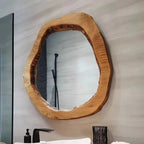 Miroir Mural Asymétrique en Bois Massif - Diametre 30 - 40CM