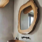 Miroir Mural Asymétrique en Bois Massif - Diametre 30 - 40CM