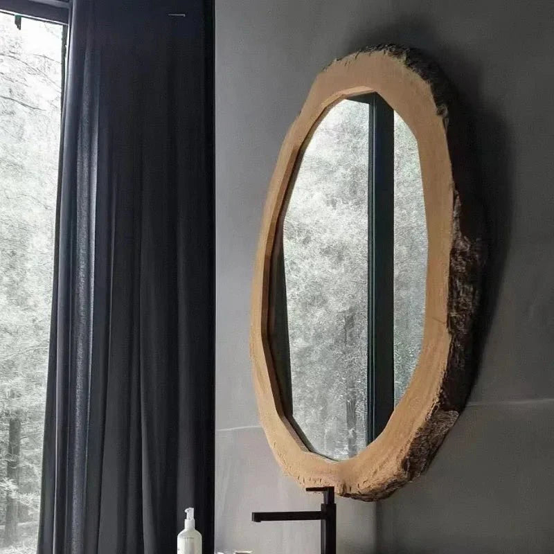 Miroir Mural Asymétrique en Bois Massif - Diametre 30 - 40CM