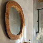 Miroir Mural Asymétrique en Bois Massif - Diametre 30 - 40CM