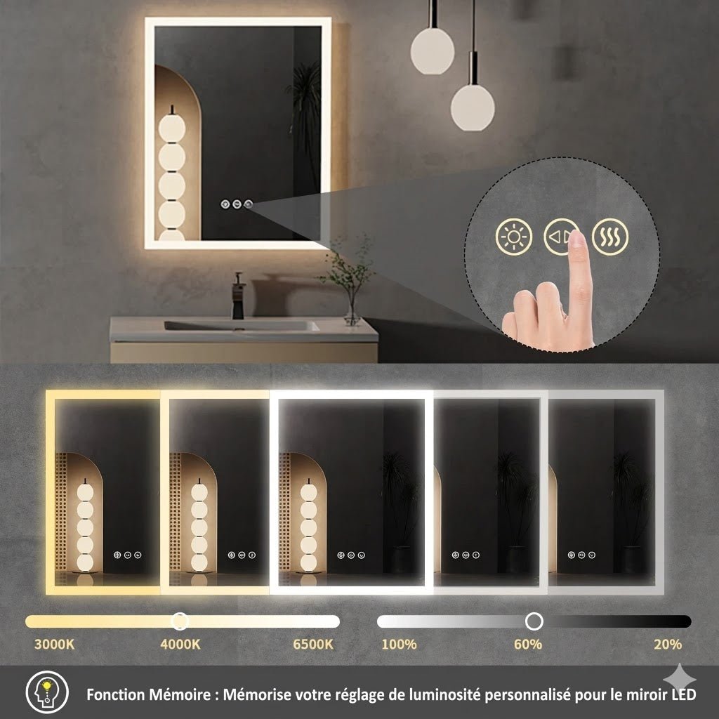 Miroir Mural LED Rétroéclairé Salle de Bain 40x50cm -