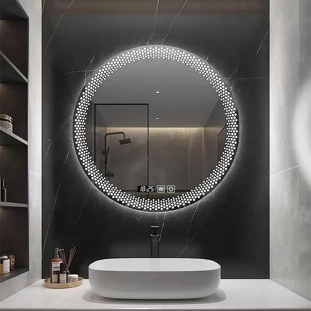Miroir Rond LED Salle de Bain Motif Pois Lumineux -