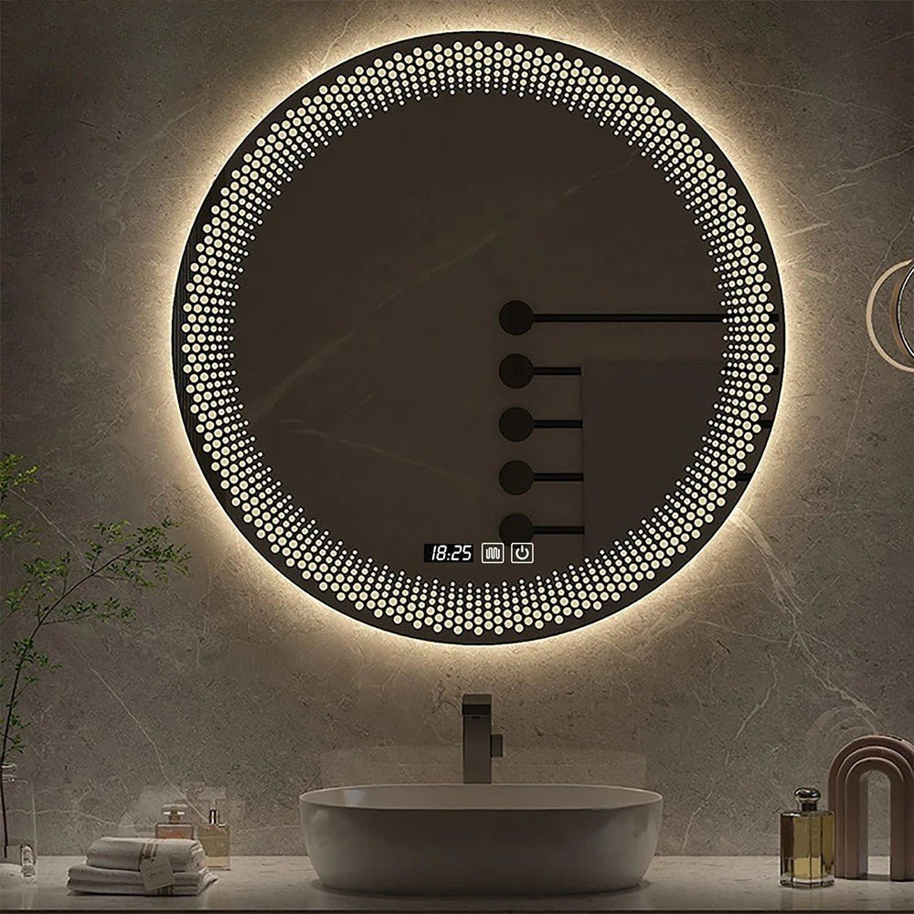 Miroir Rond LED Salle de Bain Motif Pois Lumineux -