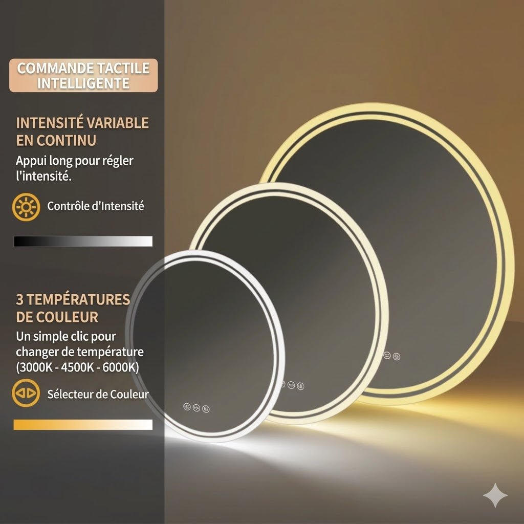Miroir Rond LED Salle de Bain Tactile Anti - buée - 60cm