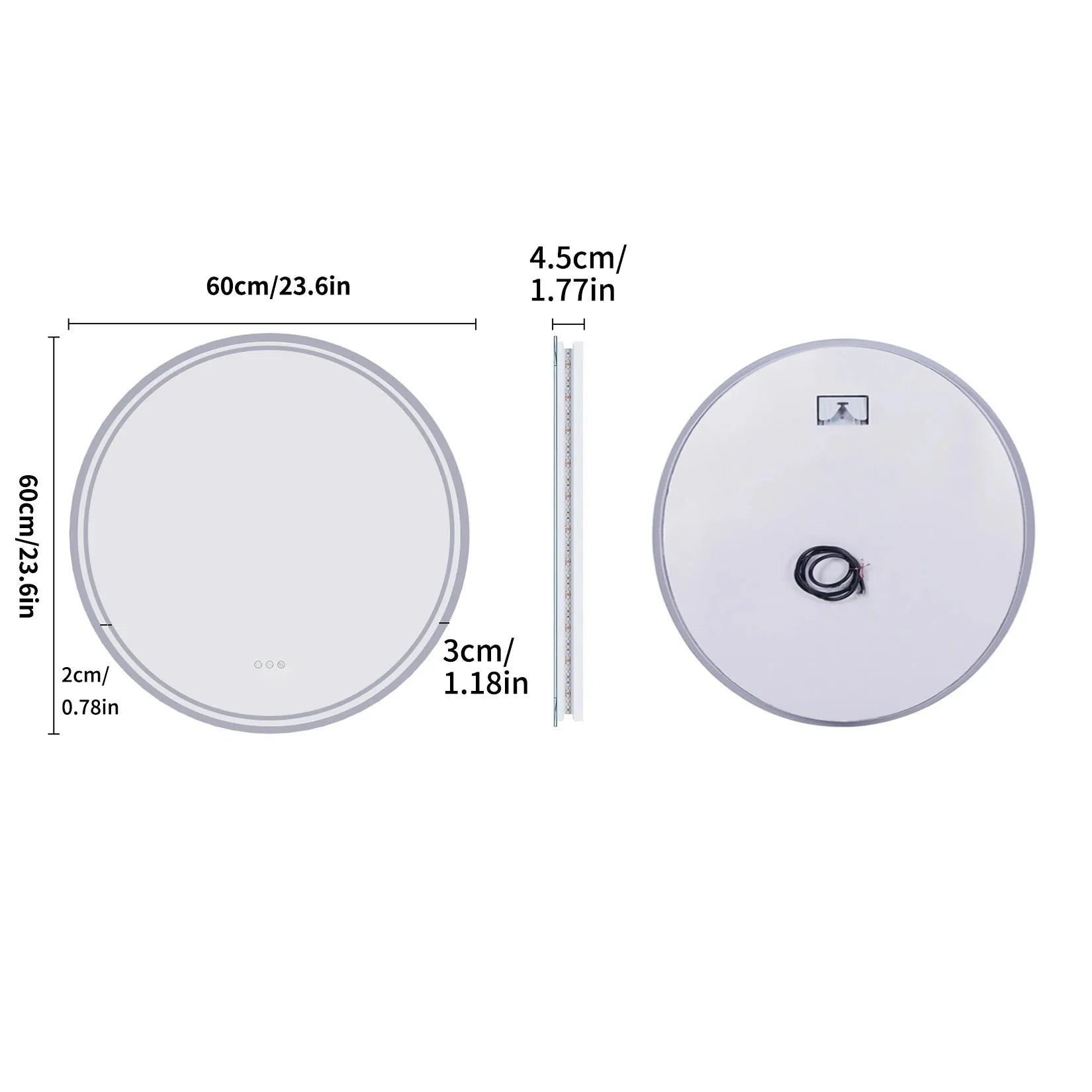 Miroir Rond LED Salle de Bain Tactile Anti - buée - 80cm