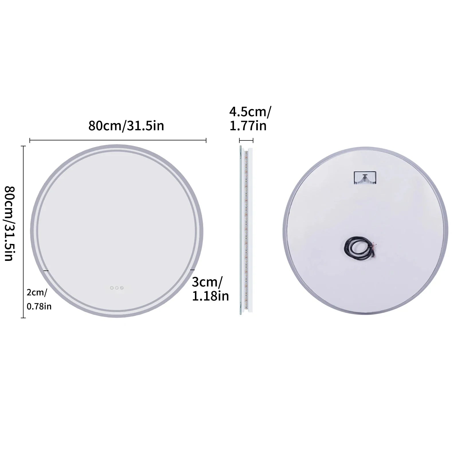 Miroir Rond LED Salle de Bain Tactile Anti - buée - 80cm