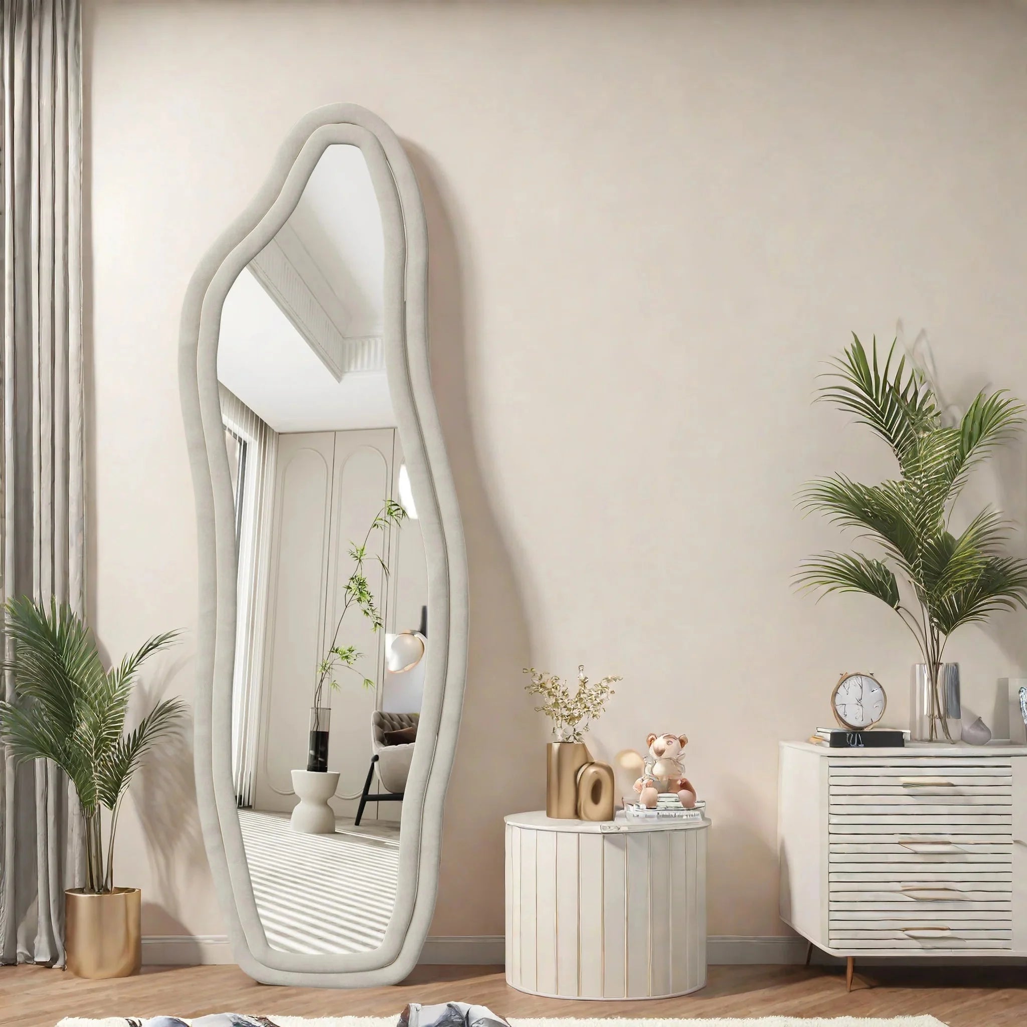 Miroir sur Pied Asymétrique - Blanc - 140x45cm