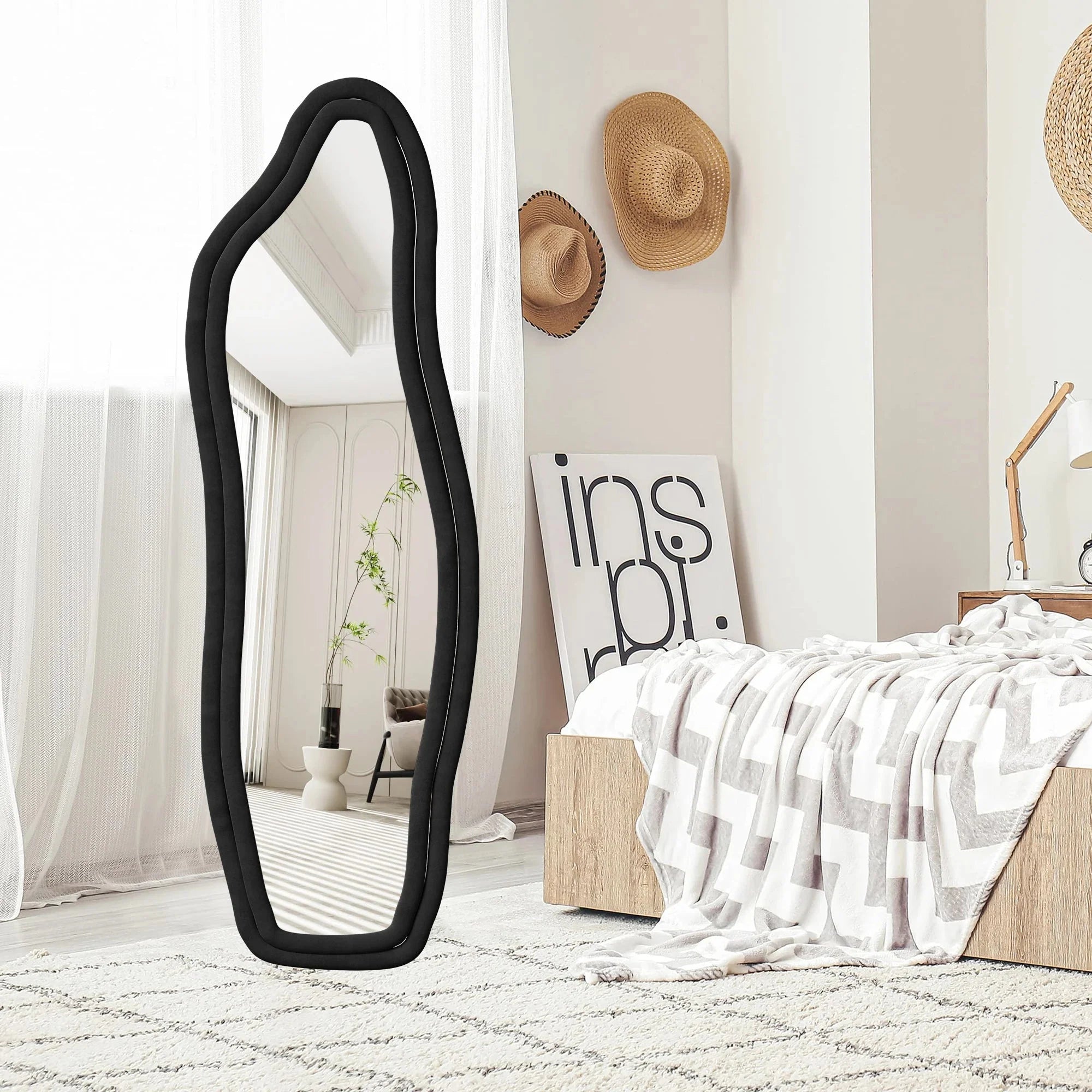 Miroir sur Pied Asymétrique - Noir - 160x50cm