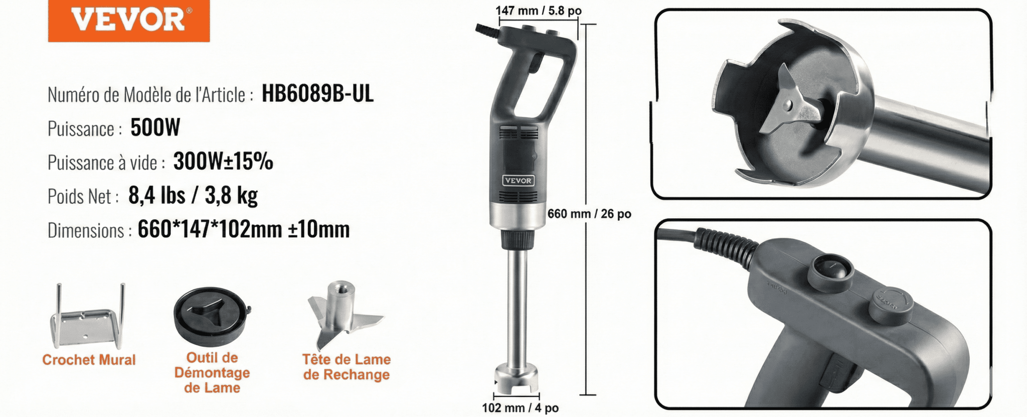 Mixeur Plongeant Professionnel - 660 mm