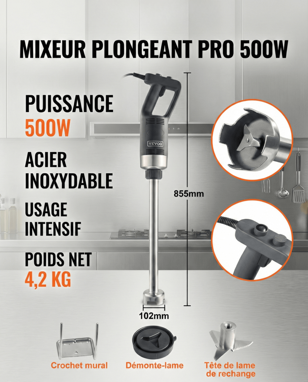 Mixeur Plongeant Professionnel - 855 mm