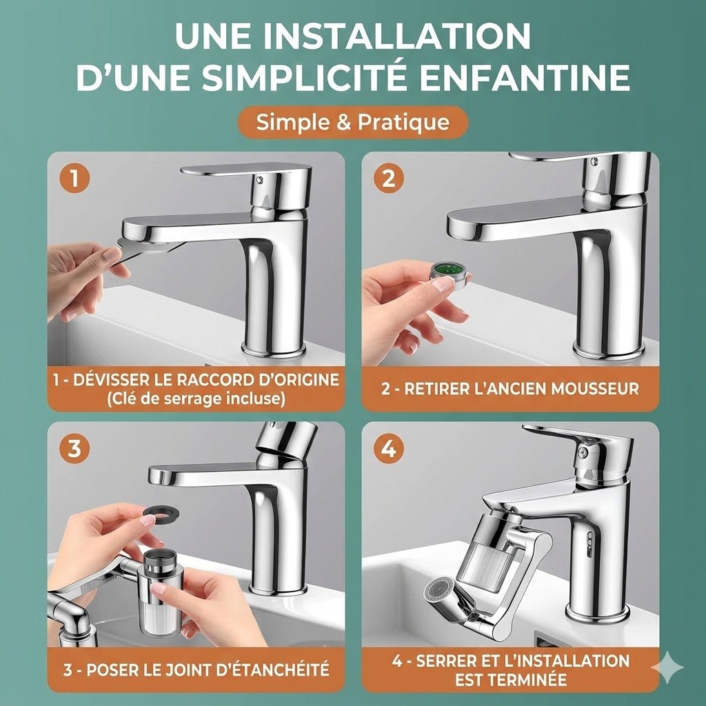 Mousseur Rallonge 1440° avec Filtre Purificateur - Noir