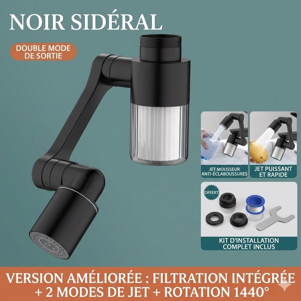 Mousseur Rallonge 1440° avec Filtre Purificateur - Noir