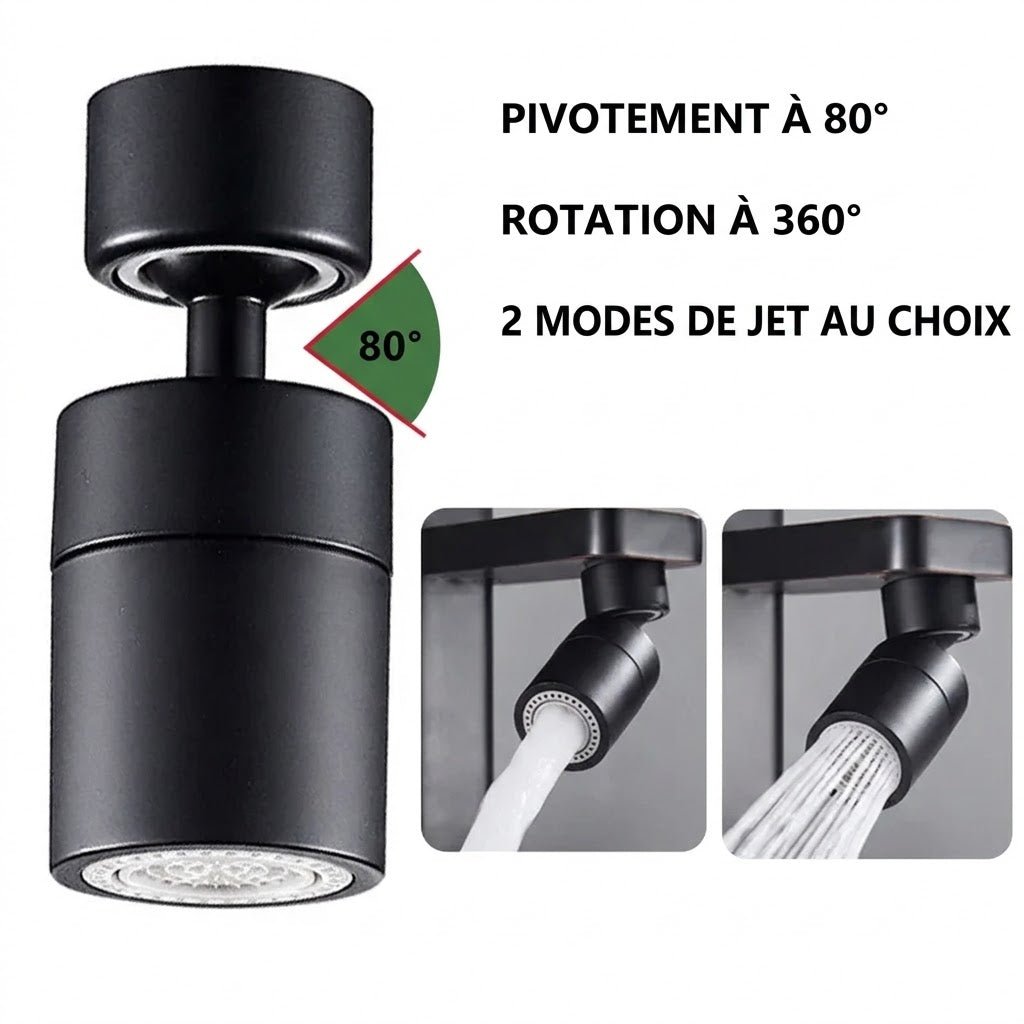 Mousseur Robinet Orientable 2 Jets - Noir long