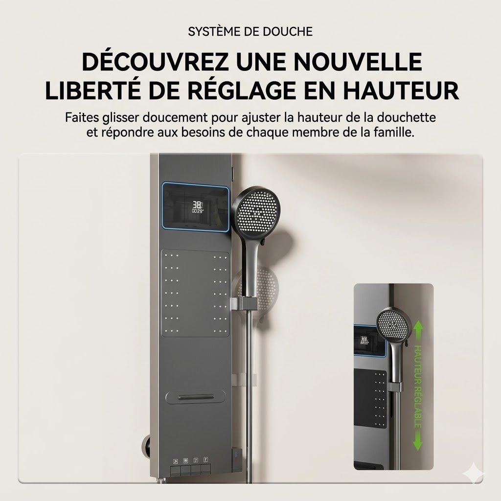 Panneau de Douche Gris Design avec Pommeau en Anneau -