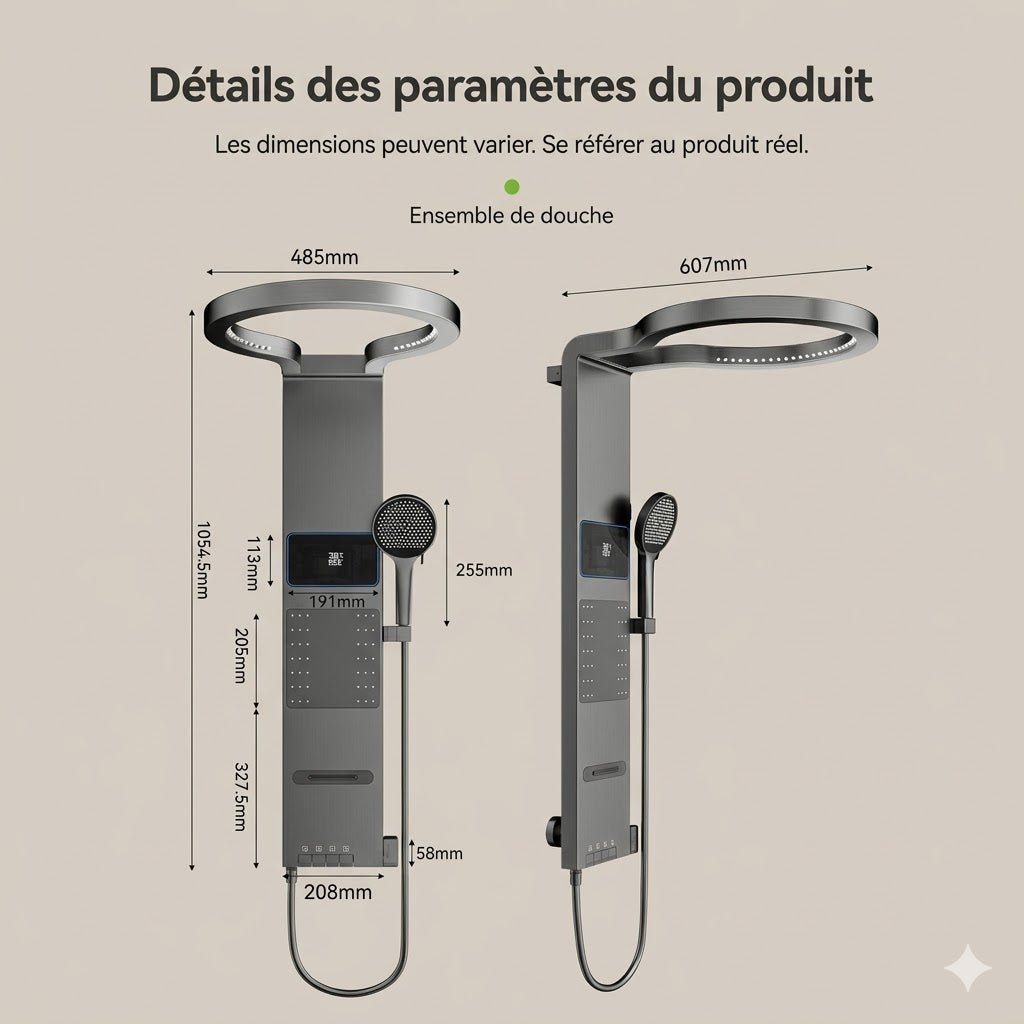 Panneau de Douche Gris Design avec Pommeau en Anneau -
