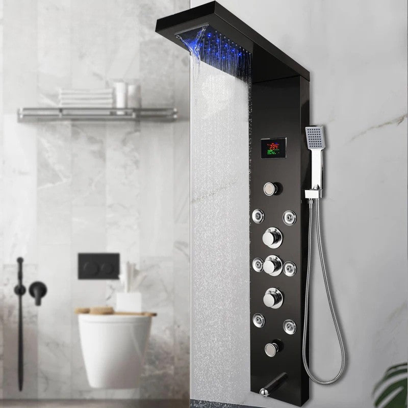 Panneau de Douche Noir avec Jets Hydromassants et LED -