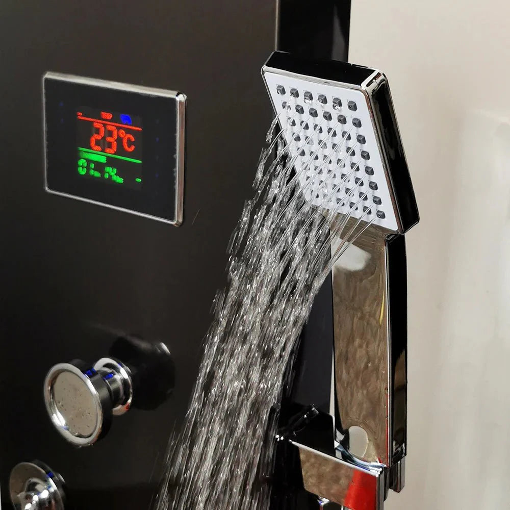 Panneau de Douche Noir avec Jets Hydromassants et LED -