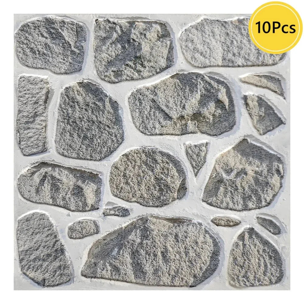 Panneau Mural Adhésif 3D Imitation Pierre Lot de 10 - Gris