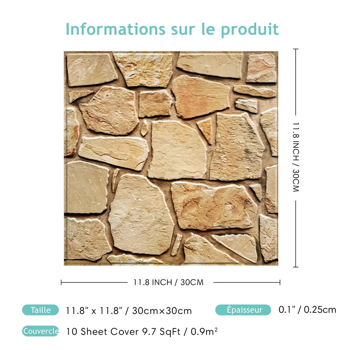 Panneau Mural Adhésif 3D Imitation Pierre Lot de 10 - Marron