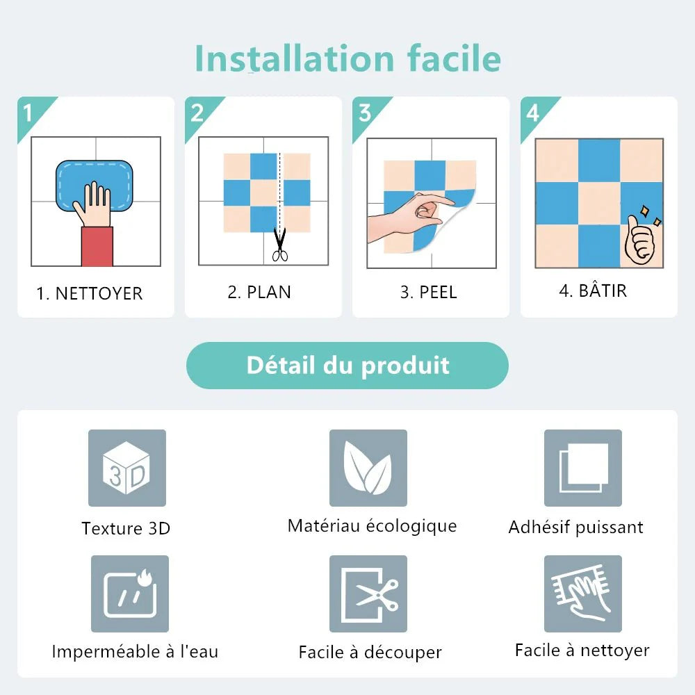 Panneau Mural Adhésif 3D Imitation Pierre Lot de 10 - Marron