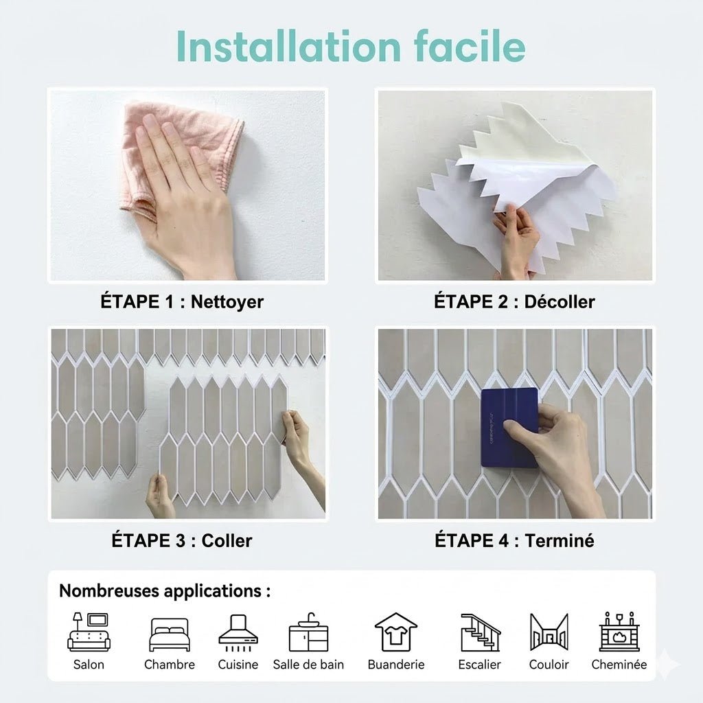 Panneau Mural Adhésif Effet Faïence Lot de 10 - Vert