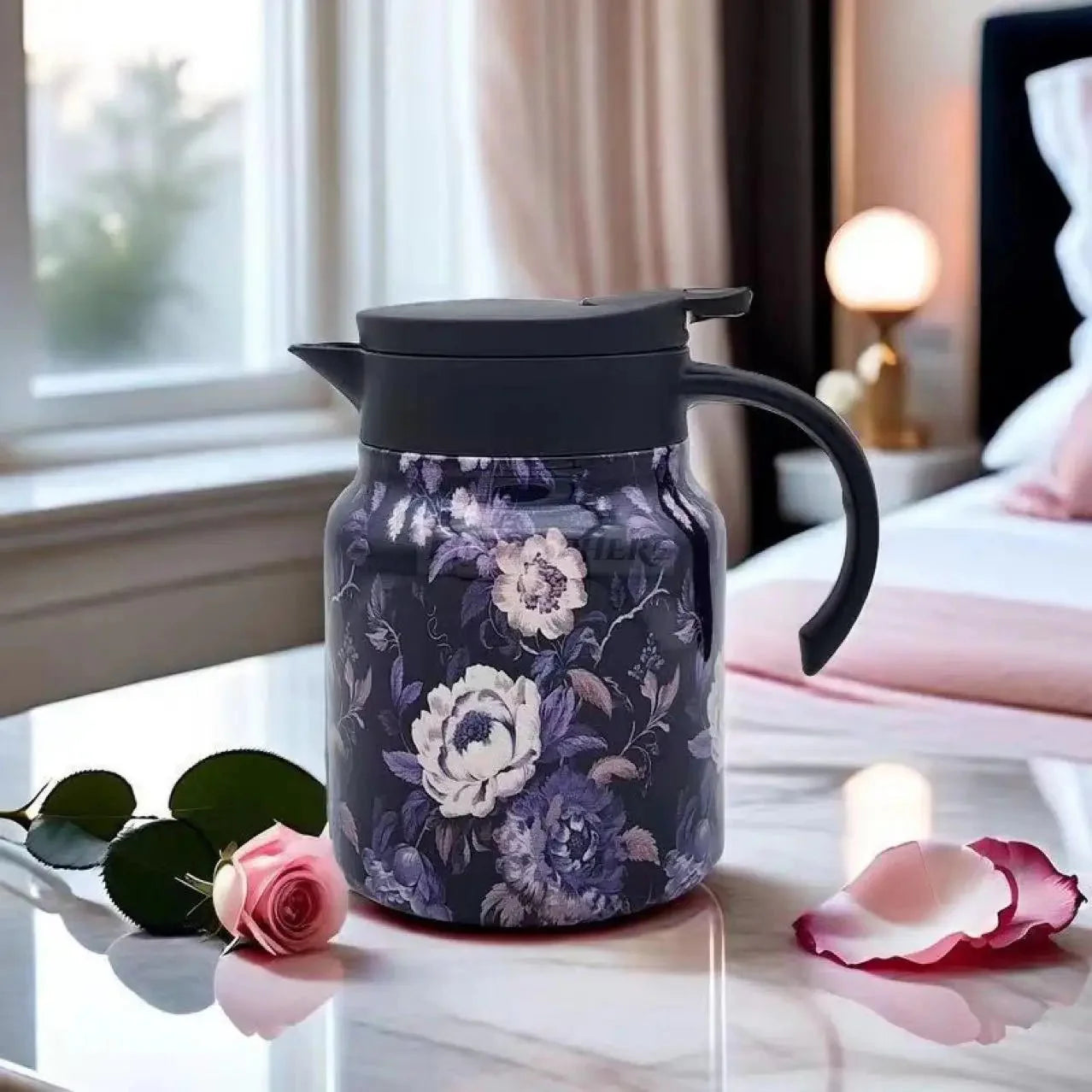 Pichet Isotherme Acier Inoxydable Double Paroi Design Floral - A