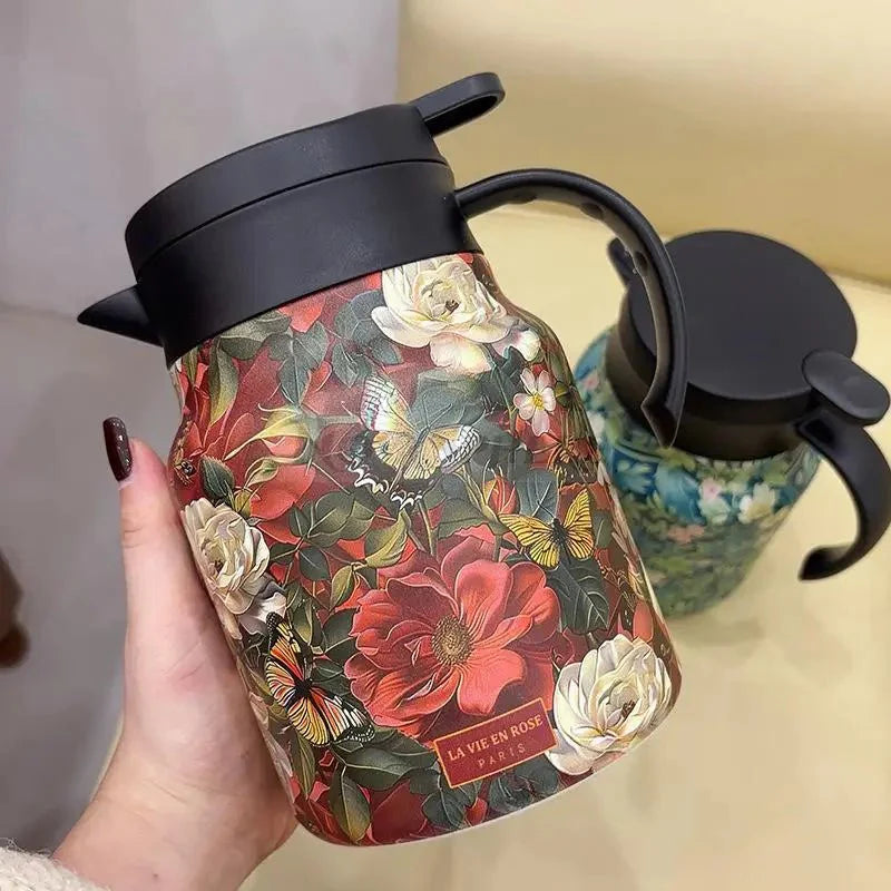 Pichet Isotherme Acier Inoxydable Double Paroi Design Floral - A