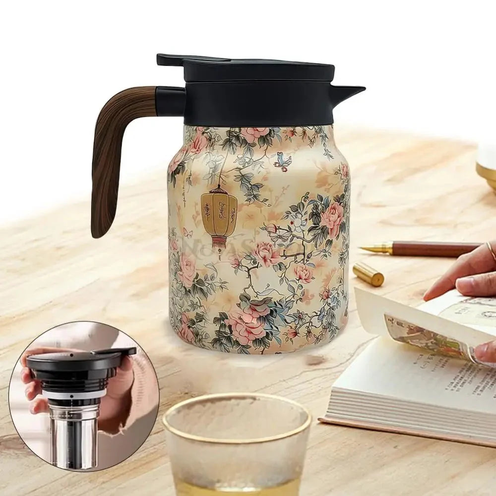 Pichet Isotherme Acier Inoxydable Double Paroi Design Floral - A