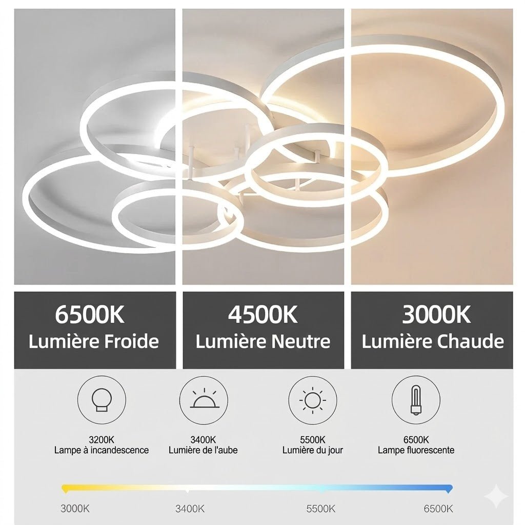 Plafonnier LED Anneaux Entrelacés Blanc - Blanc 6 Cercles LED